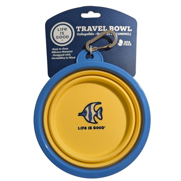 Life is Good Collapsible Travel Bowl 34oz 1000ml Silicone BPA Free Fish Design - Picture 1 of 4